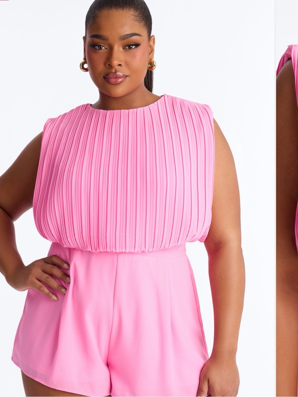 1X Pleated Pink Sleeveless Romper